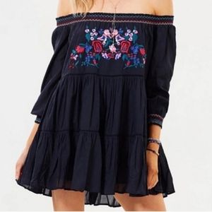 Free People Black Embroidered Dress NWT